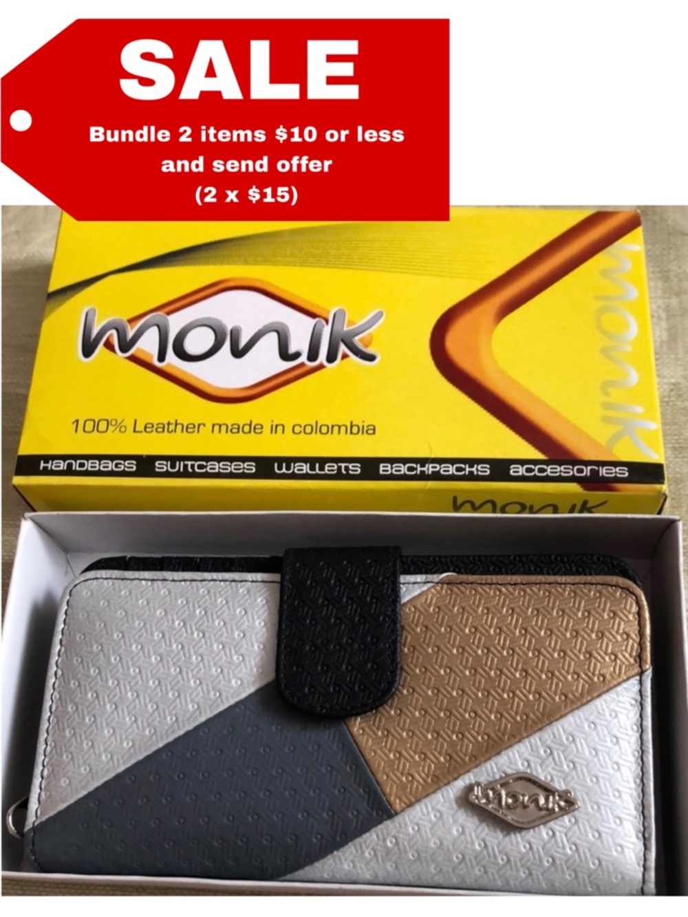 Monik Women’s Wallet - silver/bronze/black - New in Box (NIB)